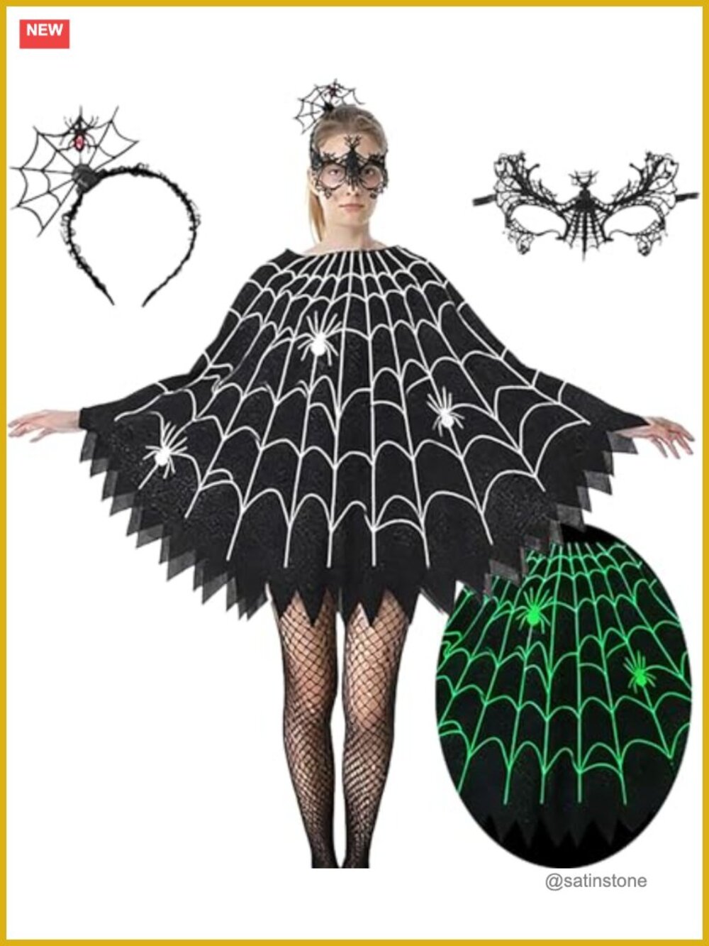 Spider Web Poncho Costume Set with Headband and Mask